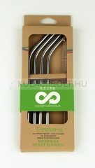 DORAS Rozsdamentes acél szívószál szett (4db) mosókefével - Hajlított, fényes